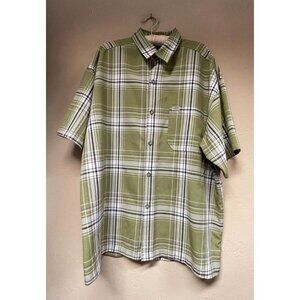 Caltop Mens Casual Button Up Short Sleeve Plaid Shirt Green/White Chet Pocket